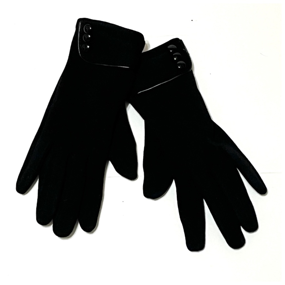 Dimore Black Winter Fleece Gloves for Women Girls Button Trimmed Stylish